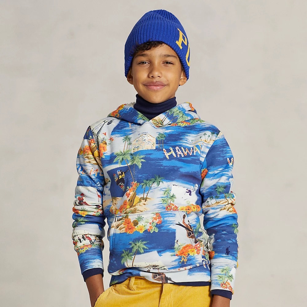 New Polo Ralph Lauren Kids' Tropical Ski-print Fleece Hoodie In Ski-waii…